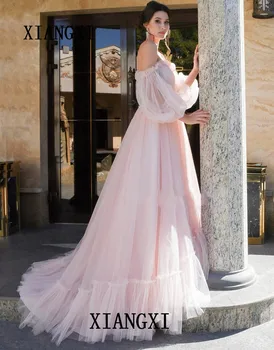 2020 rose robe de mariée a-ligne Appliques manches bouffantes robe de mariée blanc dentelle Top robe de mariée livraison g