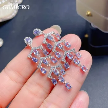 Gemicro Doğal Tanzanit Damla Küpe ile Taş 3X4mm ve S925 Gümüş Kadınlar için Günlük ve Parti Giyim Mücevherat