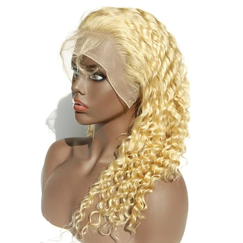 Şeffaf 613 # Sarışın Derin Dantel Ön insan saç Peruk Brezilyalı Kıvırcık insan saç Peruk T Parçası sırma ön peruk Siyah Kadınlar Için