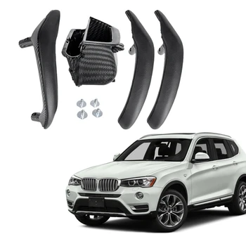 4 Adet Karbon Fiber Araba Iç Deri Kapı Kolu Trim Çekme Kapmak Paneli Kolu BMW X3 X4 F25 F26 2010-2016 LHD