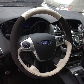 DIY el-dikişli süet deri araba direksiyon kapağı Ford yeni Mondeo kenar kuga odak Escort için