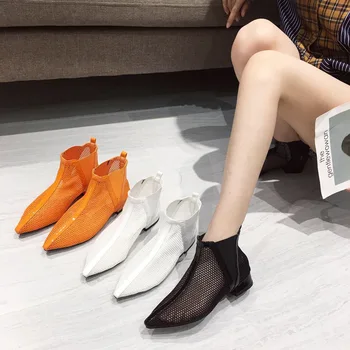 2020 yaz moda sandalet çok yönlü sivri içi boş örgü çizmeler seksi kalın topuk ins serin çizmeler