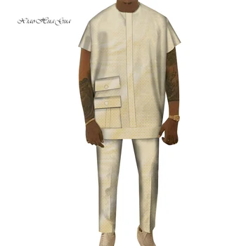 Erkek Dashiki Gömlek Pantolon Takım Elbise Artı Boyutu Erkekler Afrika Giysi Yaz Kısa Kollu Üst Pantolon Seti 2 ADET Kıyafet Giyim WYN1420