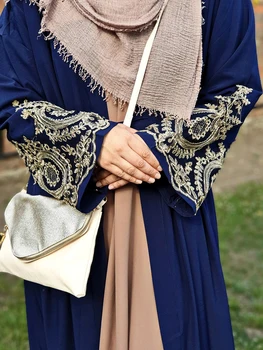 Altın dantel dikiş moda Ramazan hırka robe ropa mujer abaya müslüman elbise kadın abayas kadınlar için kaftan