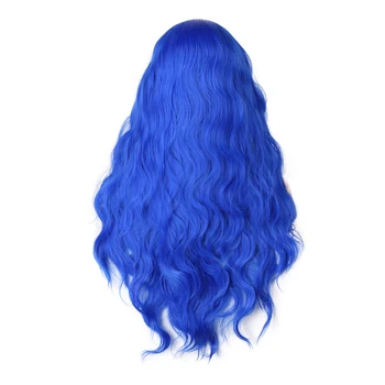 RONGDUOYI Mavi Sentetik Dantel Peruk Kadınlar ıçin Uzun Saç Dantel ön peruk Vücut Dalga Cosplay Peruk Doğal Saç Çizgisi Orta Parti Peruk
