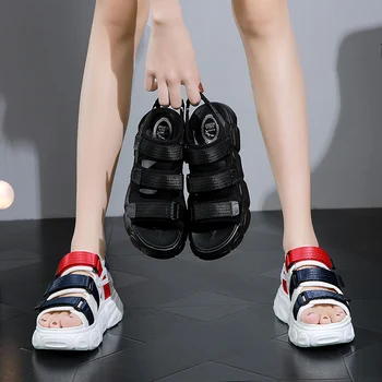 ADBOOV Yeni Düz platform sandaletler Kadın Burnu açık Moda Yaz rahat ayakkabılar Tıknaz plaj sandaletleri Sandalias Mujer 2019