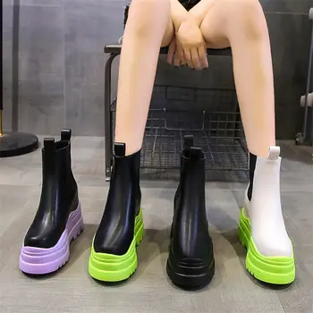 Creeper Ayakkabı Oxfords kadın Yuvarlak Ayak Platformu Kama Bileği Çizmeler Artan Yükseklik Yüksek Topuklu Parti Pompaları 34 35 36 37 38 39