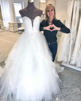 2019 Bohemian Gelinlik Sevgiliye Dantel Aplikler Gelinlikler Özel Kat Uzunluk Bir Çizgi düğün elbisesi Robe De Mariee
