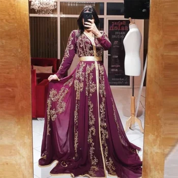 Fuşya Işlemeli Fas Kaftan Müslüman Uzun Abiye Zarif Uzun Kollu Dubai Arapça Türkiye Abaya İslam Elbise