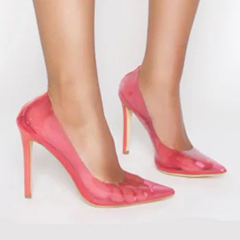 Kadın Pompaları Şeffaf Süper Yüksek Topuklu Seksi Sivri Burun Kayma düğün parti ayakkabıları Bayan Ince Topuklu Pompalar