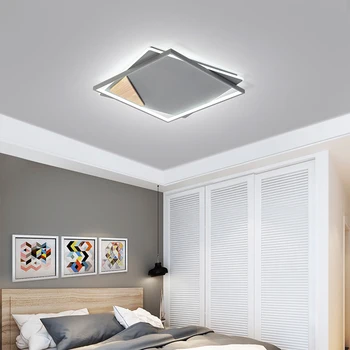 Modern LED tavan ışık Akrilik abajur ile siyah gri ahşap avize Dim Metal lambası mutfak yatak odası oturma odası için
