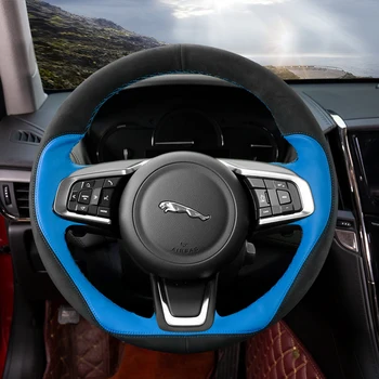 DIY el dikişli deri araba direksiyon kapağı Jaguar F-PACE XEL XF XFL E-PACE için