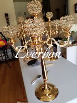 75 cm yükseklik 5-arms ile metal Altın şamdanlar kolye görkemli düğün masa mumluk ev dekorasyon 10 adet / grup