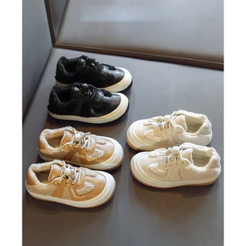 Kış Yeni çocuk spor ayakkabılar Bebek Erkek Kürk Marka Ayakkabı Çocuk Siyah gündelik ayakkabı Kız Moda Tıknaz Sneakers Eğitmenler