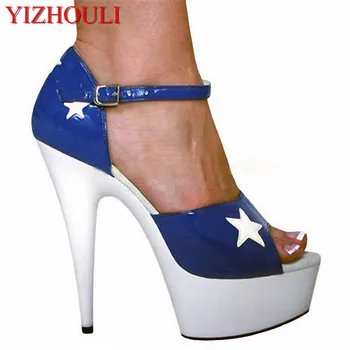 Muhteşem renk eşleştirme yeni Roma sandalet 15 cm yüksek ayakkabı Mavi gösterir, baskı beş köşeli yıldız dekorasyon