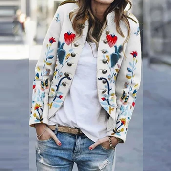 Zarif Desen Baskılı Yaka Ceket Moda Kruvaze Kadın Giyim Sonbahar Kış Uzun Kollu Kadın Gevşek Hırka Tops