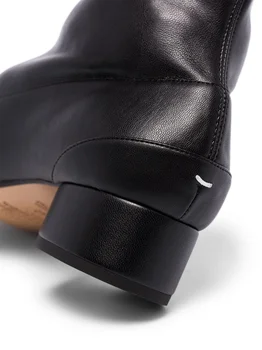 Kadın Ayakkabı Paris Tabi 30mm Ayak Bileği çizmeler Düşük Blok Topuk Çorap Tarzı Bölünmüş Ayak