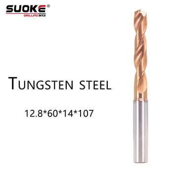 SUOKE 12. 8x60x14x107mm 2 Flüt CNC Tungsten Karbür Metal Paslanmaz Çelik ıçin Çin 3D Tialn Kaplama Büküm Matkap Ucu Aracı