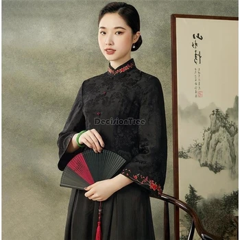 2022 kadın tang takım elbise kadın çin üstleri cheongsam vintage cheongsam'lar geleneksel gevşek hanfu çin giyim şifon gömlek