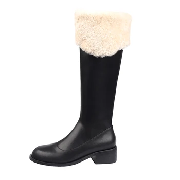 Dovereıss Moda kadın Ayakkabı Kış yeni Zarif Yuvarlak ayak kahverengi flats Fermuar Diz yüksek çizmeler Muhtasar Olgun 33-45