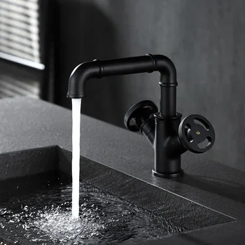 Miwang YaHei endüstriyel rüzgar Alman süreci yaratıcılık soğuk ve sıcak tüm bakır siyah musluk lavabo