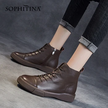 SOPHITINA Rahat kadın Çizmeler Düz dipli Konfor Günlük Saf Renk Ayakkabı İlkbahar & Sonbahar Yeni Premium Deri Kadın Çizmeler NO265
