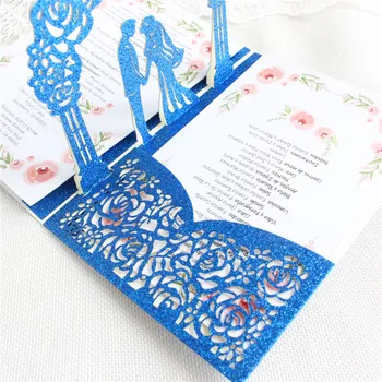 Glitter gümüş 3D davetiyeleri Kartları Düğün Yıldönümü Parti Hediyeler Tebrik Kartları kartpostallar özel tedarik