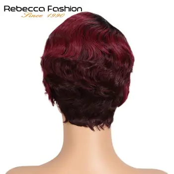 Rebecca Peri İnsan Saç Peruk Parçası Dantel ön peruk Kısa Dalgalı Dalga Peruk Kadınlar Için Kısa Retro Kesim Peruk İnsan Saç Kısa Bob Peruk