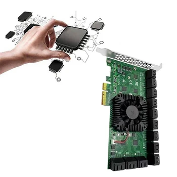 PCI-E 4X SATA Genişleme Kartı ile 24-Port SATA3.0 6 Gpbs sabit Disk Genişletme Kartı PC Madencilik için Soğutma Fanı ile