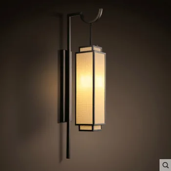 Yeni Çin kumaş lamba kapağı yaratıcı basit duvar lambası retro demir dekoratif başucu lambası E14 aydınlatma lambası