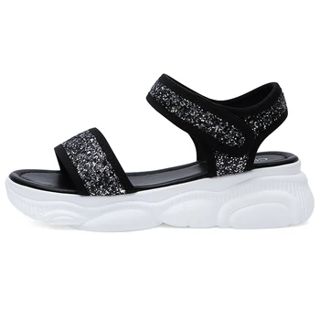 Açık Parmaklı Düz Sandalet, Velcro Ayı Taban Ayakkabı, Kadın Su Geçirmez Platform Bayan Ayakkabıları