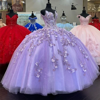 2021 Mor Boncuklu Puf Balo Quinceanera Elbise Boncuk Tatlı 16 Elbise Pageant Törenlerinde vestido de 15 anos XV