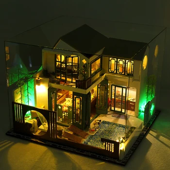 DIY 1:24 El Yapımı Ahşap Minyatür Küçük led ışık Modeli Yapı Setleri Dollhouse Toz Geçirmez Oturma Odası Oyuncak Hediye Zanaat Çocuk Yetişkin