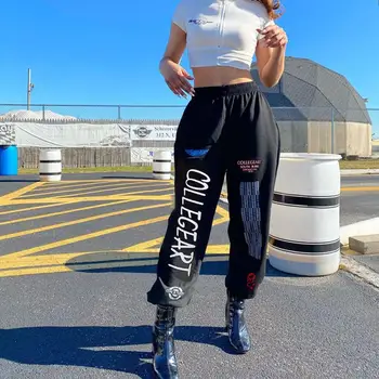 Graffiti Mektup Baskı Buket Ayak Koruma Pantolon Kadın Yüksek Bel Eşofman Altı 2021 Sonbahar Kış Jogger Pantolon Gevşek Streetwear