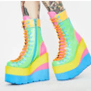 Renkli Hip Hop Platformu Martins Çizmeler Kalın Tabanlı Karışık Renk Kısa Botas Artı Boyutu 43 Motosiklet Çörek Kama kadın ayakkabısı