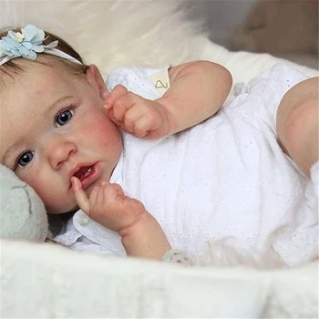 Gerçekçi Saskıa Reborn Bebek Bebekler Gri Gözler Kız Yenidoğan Bebek Yumuşak Tam Silikon Vücut Gerçekçi Besleyici Bebekler