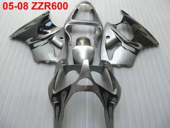 Enjeksiyon için motosiklet kaporta kiti Kawasaki Ninja ZZR600 05 06 07 08 gümüş siyah grenaj ZZR600 2005-2008 TW39