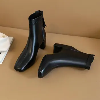 ZawsThia tıknaz yüksek topuklu çizmeler kadın siyah bej fermuar kış güz polar sıcak ayakkabı kadın ayak bileği martin çizmeler büyük boy 43 10