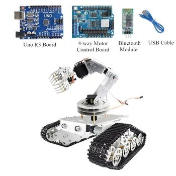 Uzaktan kumandalı robot Mobil Platform Metal T300 RC Tankı Şasi ile 6DOF Robot Kol Pençe İle 360 Derece Dönen Taban DIY Set