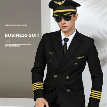 Havacılık Kaptan Giysileri Hostes Üniforma Erkek Güvenlik İcra Kurulu Başkanı Profesyonel Takım Elbise Moda Ordu Kostüm Memurları İçin