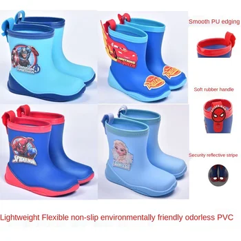 Disney çocuk yağmur çizmeleri erkek ve kız karikatür kaymaz orta tüp kauçuk ayakkabı bebek dört mevsim yağmur çizmeleri su ayakkabısı