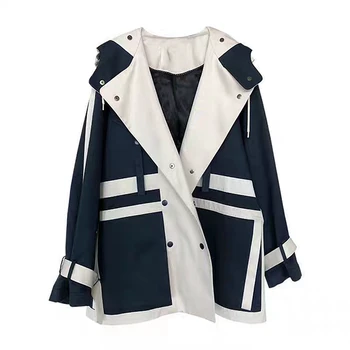 Ceket Kadın Kısa Trençkot Polyester Karışımlı Kabuk Kapşonlu Eklenmiş Tasarım kruvaze Cepler Bayanlar Moda Rüzgarlık