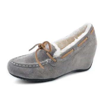 Bayan Papyon Hakiki Deri Loafer'lar Sıcak Kış Ayak Bileği Çizmeler Kama Yüksek Topuk Ayakkabı Üzerinde Kayma 3 Renkler Yeni 2022