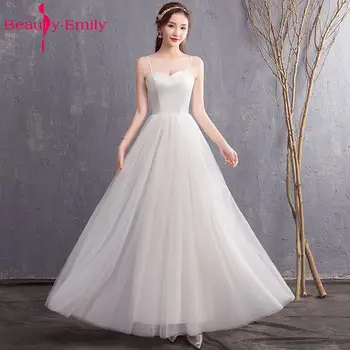 Güzellik Emily Ucuz Kısa Uzun Dantel Beyaz Gelinlik 2020 Kat Uzunluk Vestido De Novia Gelin Elbiseleri Düğün Törenlerinde
