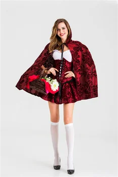 Cadılar bayramı Yetişkin kırmızı başlıklı kız Cosplay Hunter Büyük Gri Kurt Büyükanne Peri Masalı Prenses Elbise