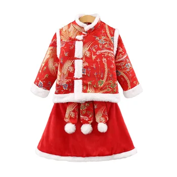 Kış Pamuk Bebek Yeni Yıl Kıyafetler Nakış Pamuk dolgulu Giysiler Çocuklar Çin Güzel Tang Takım Elbise Çocuk Antik Hanfu