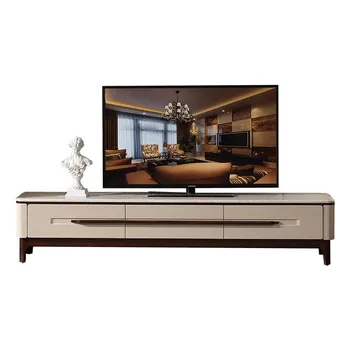 Doğal mermer dolap, basit oturma odası, modern iskandinav katı ahşap çay masası TV dolabı kombinasyonu