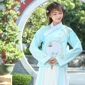 Yeni orijinal günlük iyileştirme hanfu kadın ödeme yaka bel Ru etek elemanları han Çin rüzgar takım şifon elbise