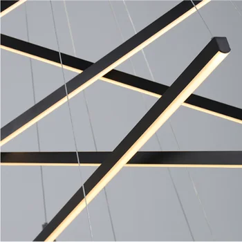 Modern çoğaltma avize Basit Siyah Dikdörtgen LED lineer kolye Otel Lobisinde Kulübü Lobi Spiral merdiven avize İçin Kullanılan