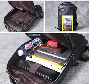 Rahat Yumuşak Siyah Deri Sırt Çantası Erkek omuzdan askili çanta Erkek laptop çantası Schoolbag seyahat sırt çantası Bilgisayar Çantası İlk Katman Deri